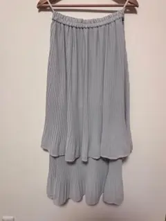 ブルーグレー プリーツスカート 二重層デザイン