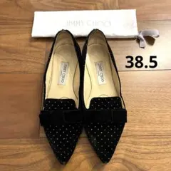 No.282 JIMMY CHOO フラットシューズ 38.5 ベロア　ドット柄のサムネイル
