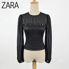 【大人可愛い】ZARAザラ 異素材切替ブラウス シースルー モード シャーリングのサムネイル