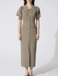 riendaパフスリーブニットタイトワンピース