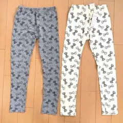 キッズ　リボン柄　レギンス スパッツ　グレー　ホワイト　130