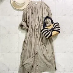 人気♪ ドアーズ コットンボイルギャザーワンピース 長袖 LL相当 ベージュ
