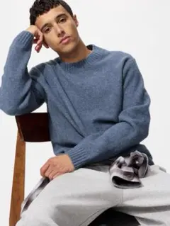 UNIQLO スフレヤーンクルーネックセーター　ブルー3XL