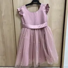 リボン付きパール装飾ピンクドレス　6 Y