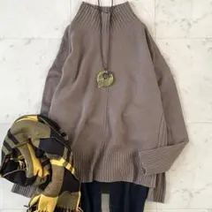極美品＊グリーンレーベルリラクシング アンゴラカシミヤ混ハイネックニット モカ