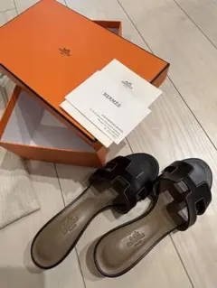 美品 HERMES エルメス オアジス ブラック 黒 サンダル 37.5 - メルカリ