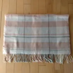 ピンク系チェックストール フリンジ付き
