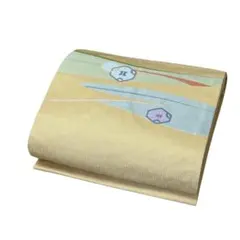 ユ89名古屋帯 生成り 地紋に上品な織出し 九寸 正絹幾何学 着物帯