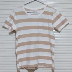 ☆300円祭☆　M14 無印良品 ボーダー 半袖Tシャツ ベージュ×ホワイト L