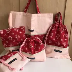 入園入学セット　レッスンバッグ　体操着袋　シューズ袋　お弁当袋　コップ袋5点