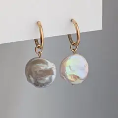ハンドメイド イヤリング フープイヤリング クリップ 淡水パール ゴールド