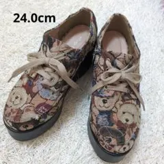 限定値下げ‼️くま柄 厚底 紐靴 24.0cm L 美品 量産型 レディース