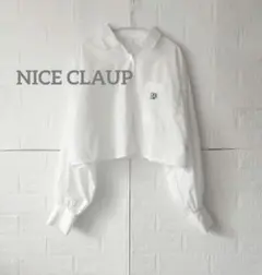ナイスクラップ　ビジュー付きホワイトクロップドシャツ
