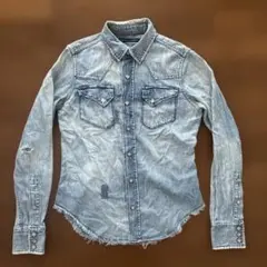 ラルフローレン ユーズド ダメージ加工 デニム ウエスタンシャツ レディース 7