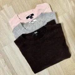 ユニクロカシミア100%クルーネックセーターグレー　ブラウン　ピンク　3点