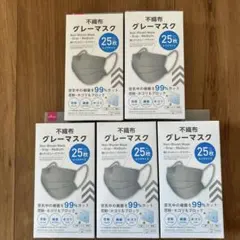 不織布　グレーマスク　Mサイズ　普通サイズ　25枚入り　が　5箱