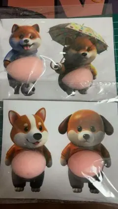 2枚セット（合計4匹）柴犬 お腹プニプニシール 3Dシールステッカー　シール帳