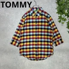 トミー ボタンダウンブロックチェックシャツ 7分袖 カラフル 綿100% S