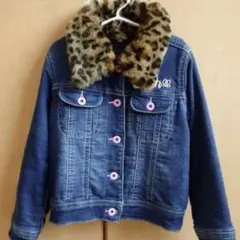 EARTHMAGIC】ヒョウ柄ファー襟付き デニムジャケット 120