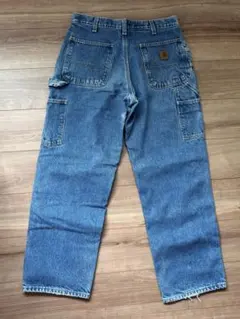 カーハート　デニム　ペインターパンツ レザー革ロゴ定番w32.30 裏地付き