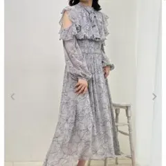 INGNI イング　肩開きフリル花柄シフォンワンピース（ロング）　Mサイズ
