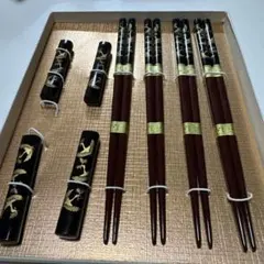 木製箸セット 鶴模様 4膳セット