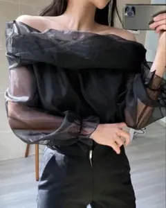 DAZY オフショルダー フォールドオーバー フラウンススリーブ ブラウス