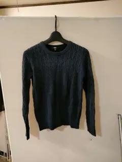 e*!様 ユニクロ ダークブルー ケーブル編み 長袖ニット ウール×カシミヤ
