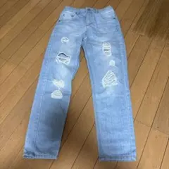 ライトブルー ダメージデニムパンツ