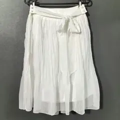 値下げ中！匿名配送✴︎取外可ウエストリボン　フリルプリーツスカート　白　L