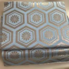 マ*ナ様 ワンタッチ袋帯 水色 六角形 花模様 新品未使用