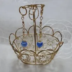 フープイヤリング　ガラスビーズ　パールビーズ　ハンドメイド