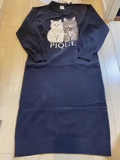 ジェラートピケ ロングワンピース ツインキャット ネイビー ルームウェア