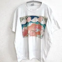 デコスポーツ Tシャツ クルーネック 半袖 鳥 プリント 白 昭和レトロ