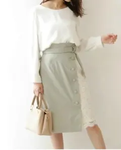 タイトスカート プロポーションボディドレッシング 　グリーン　レース