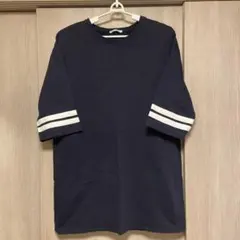 ネイビー ストライプ袖 Tシャツ　半袖
