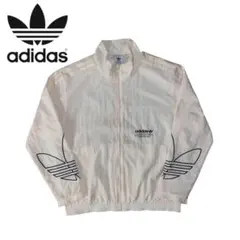 adidas ホワイト ナイロンジャケット 3ストライプス　XL