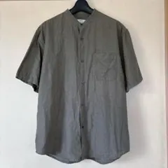 UNIQLO ユニクロ リネンコットンスタンドカラーシャツ（半袖）M オリーブのサムネイル