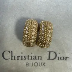 ChristianDior ラインストーン付きゴールドカラーイヤリングビンテージ
