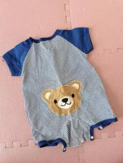 ベビー　くま刺繍　ストライプ　ロンパース　カバーオール