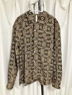【美品】HALHAM 幾何学柄シャツ ブラウン系 長袖 M