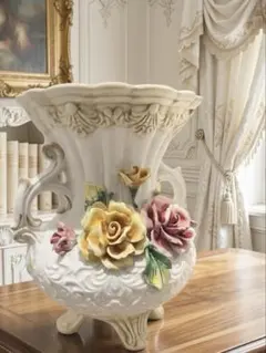 アンティークイタリア製 カポディモンテ様式 陶花 花　ロココ調