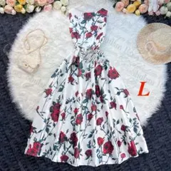 【即日発送】ローズ♡エレガントな艶感♡パーティードレス♡ノースリーブ♡L