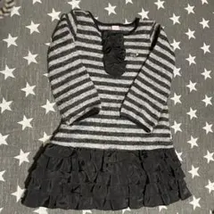 mezzo piano 七分袖ワンピース グレーと黒のストライプ