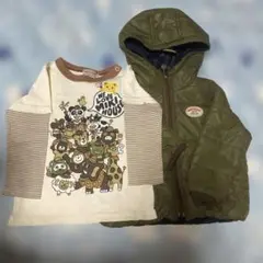 ミキハウス80リバーシブルジャンバー、90長袖Tシャツ2点セット