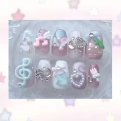 ネイルチップ ウィッシュコア 平成女児 音符 いちご クローバー ピンク