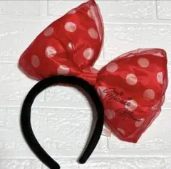 ディズニー ミニー ビッグリボン カチューシャ 水玉 ドット柄 赤 レッド