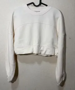 ZARA クロップド スウェット 裏起毛 ドローストリング オフホワイト
