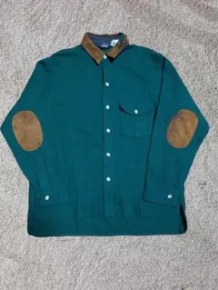 90S WOOLRICH エルボーパッチ ウールシャツ グリーン L