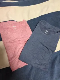 UNIQLO エアリズム　シームレスVネックロングT　M　レッド、ブルーセット